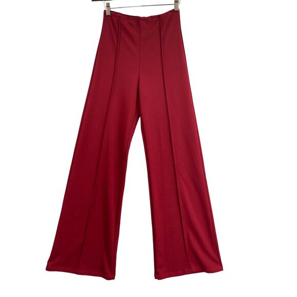 VTG 70s Bell Bottom Pants M Red High Rise Disco Wide Leg Palazzo Retro Leisure - Picture 1 of 12
